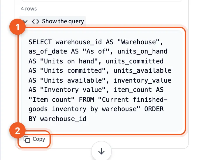 Show the query opened under an answer