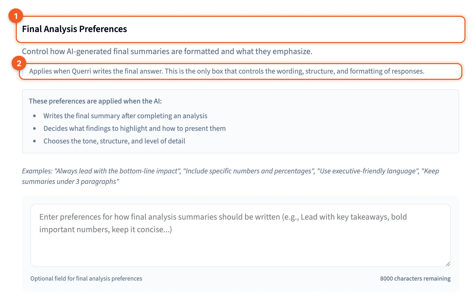 The Final Analysis Preferences box