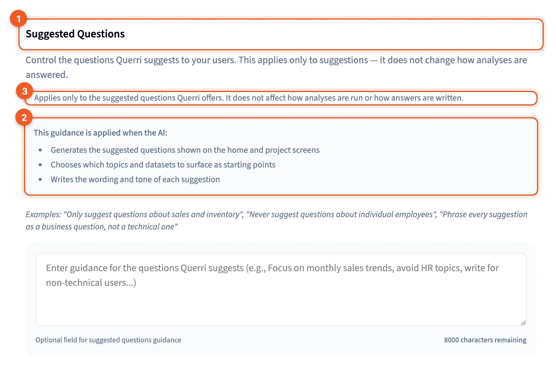 The Suggested Questions box