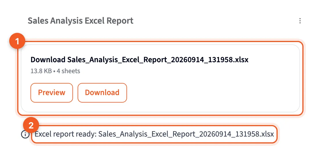 The Excel Export step's card in project chat