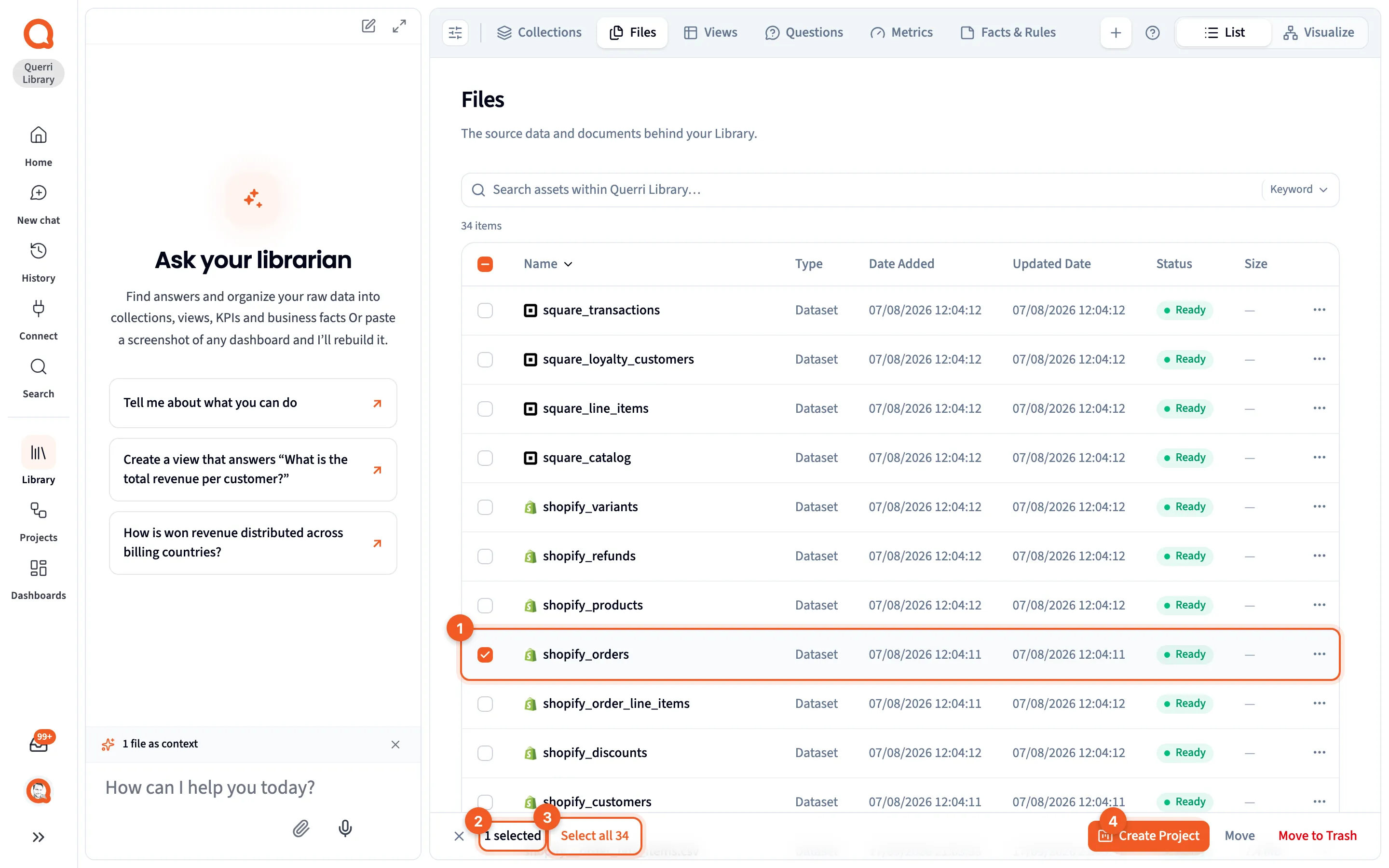 One file selected, with the selection bar along the bottom of the list