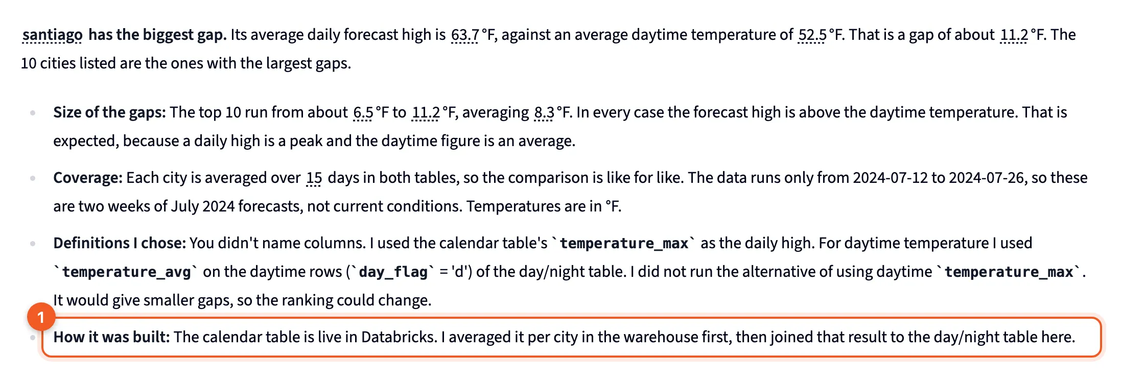 An answer that explains the Live table was averaged in Databricks first, then joined with a synced table