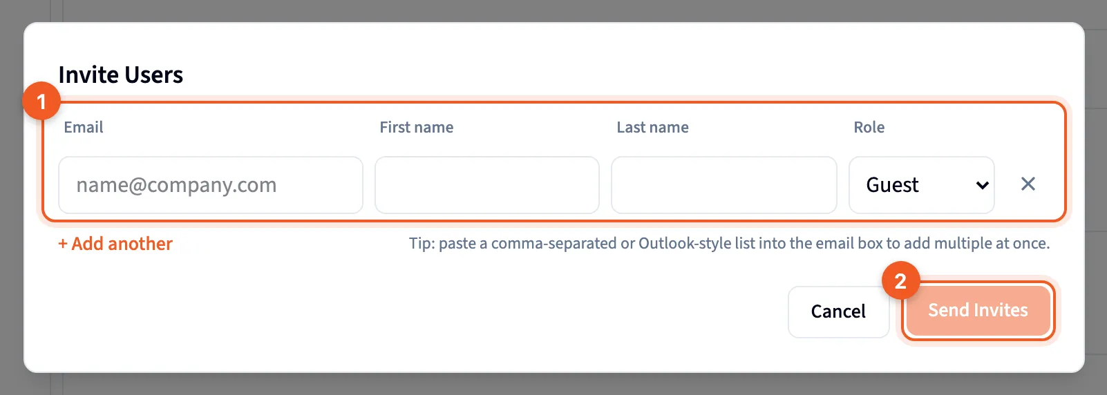 The Invite Users dialog