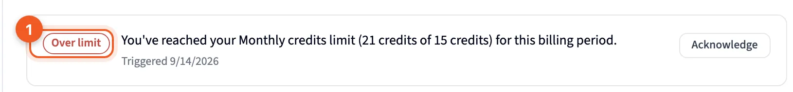 One usage alert, marked Over limit