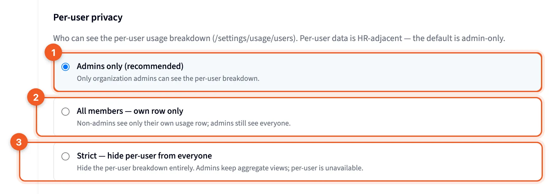 The Per-user privacy choices