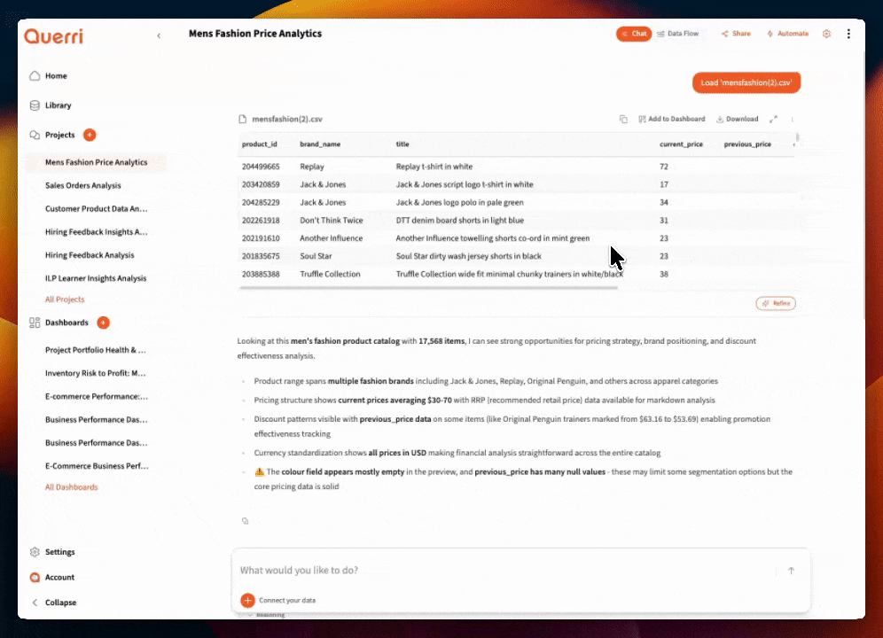 Sorting and filtering controls for exploring your data