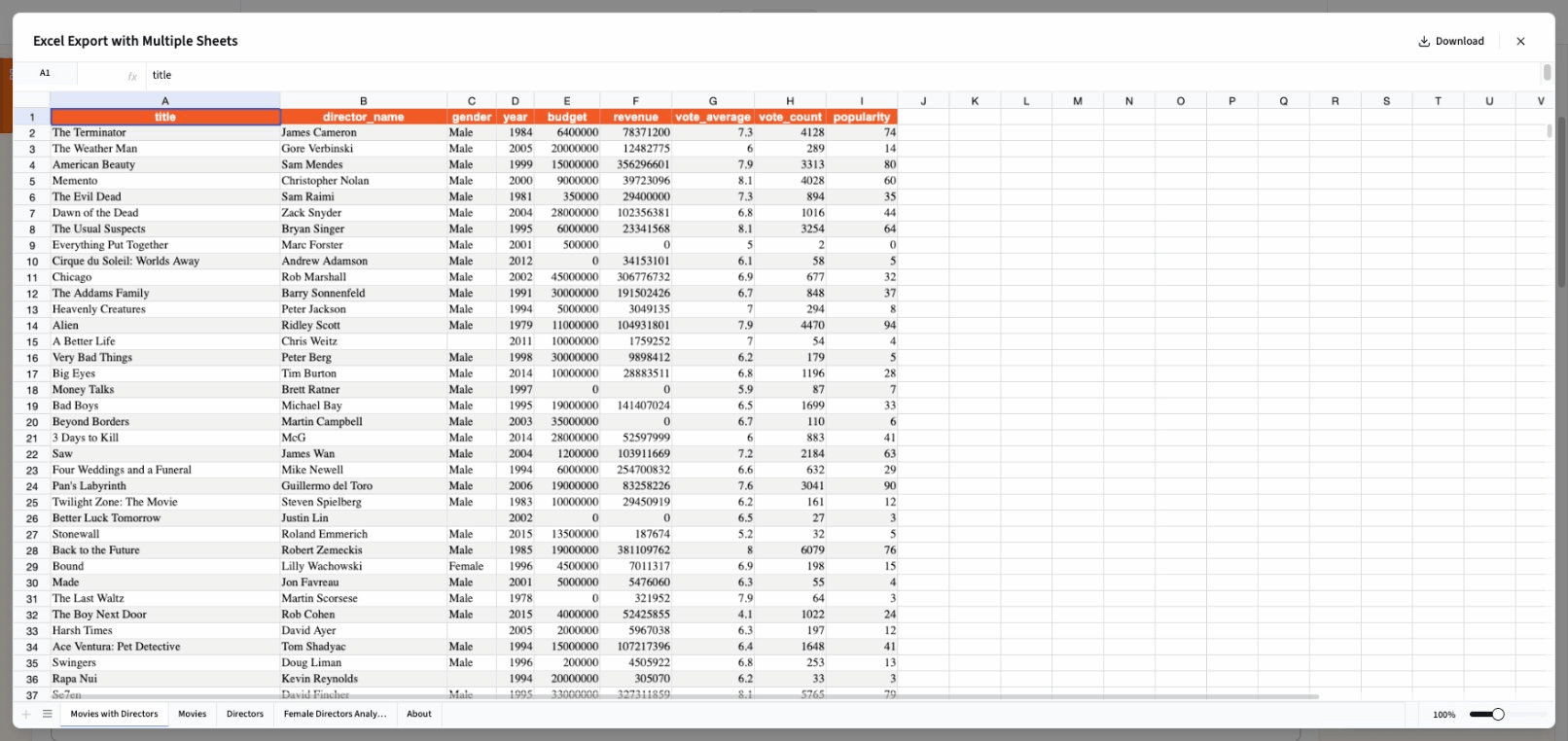 Excel file rendered in Querri with full styling, colors, and formatting preserved