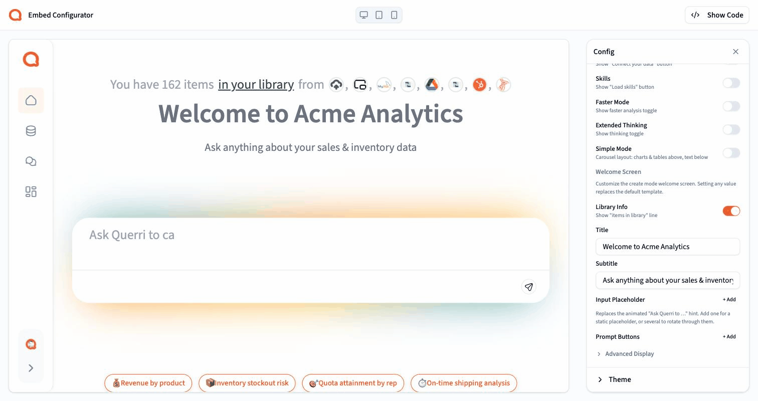 A branded welcome screen with a custom title, subtitle, and placeholder